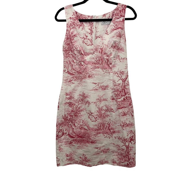 Womens Toile Print Dress Sleeveless Fitted Summer Cocktail Party Casual - Picture 1 of 13